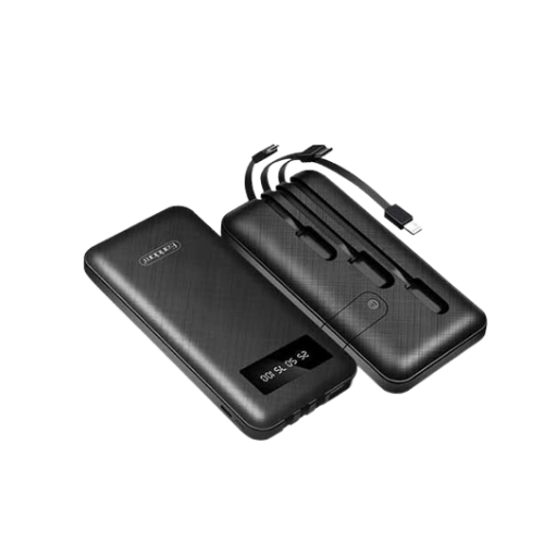 10000.0 MAH POWER BANK WITH 3 WIRE IN-BUILT CHARGING CABLE AND LCD DISPLAY | ET-PB41| BLACK