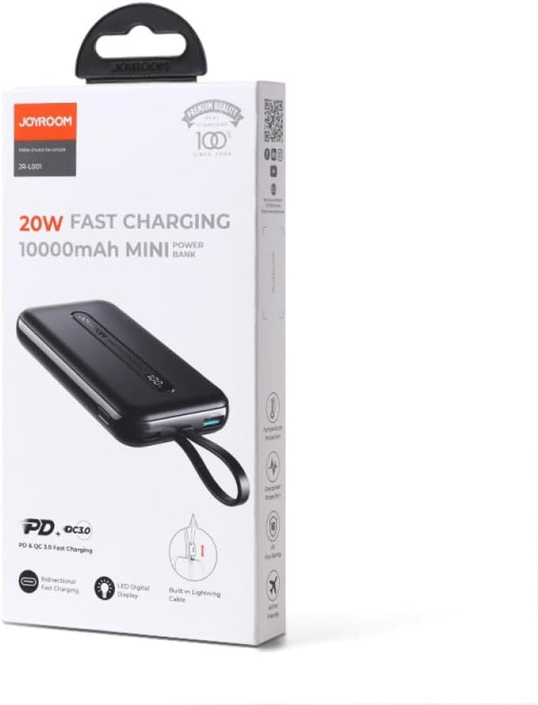 Joyroom JR-L001 Linglong Series 20W Fast Charging Power Bank with Built-in Lightning Cable 10000mAh - Black