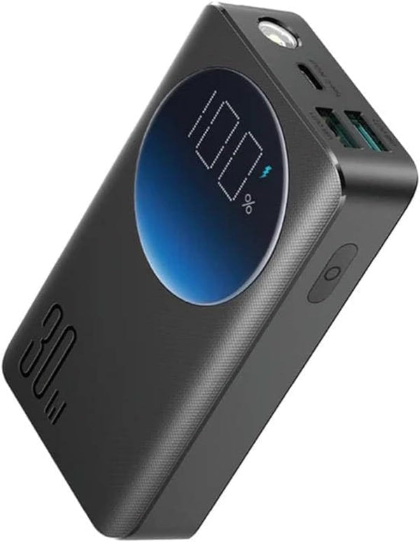 Joyroom JR-PBF01 10000mAh 3-Port (2 USB, 1 PD) 30W Fast Charging Power Bank Charger, Digital Display and Built-in Flash Light - Black