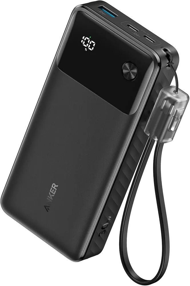 Anker Power Bank 20000 mAh with 3-Port 30W Max PD Fast Charge, Compatible iPhones, iPads, Macbooks, Samsung Smartphones and other Android Devices - Black