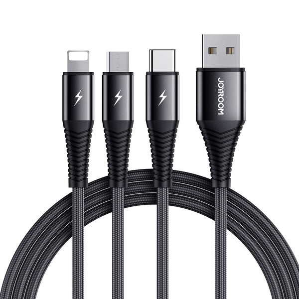 3 in 1 Nylon Braided Multi USB Charging Cable Fast Charging Type C Micro IP Port Compatible with All Mobile Phone Tablet GPS Smartphone