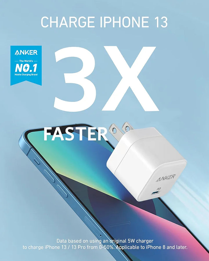 Anker USB C Charger, 20W Fast Charger with Foldable Plug, PowerPort III 20W Cube Charger for iPhone 14/14 Plus/14 Pro/14 Pro Max/13, Galaxy, Pixel 4/3, iPad/iPad Mini, Charging Cable is not included