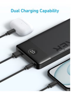 10000 MAH ANKER EXTERNAL BATTERY, 324 POWER BANK WITH 2 PORTS, FAST CHARGING 12W