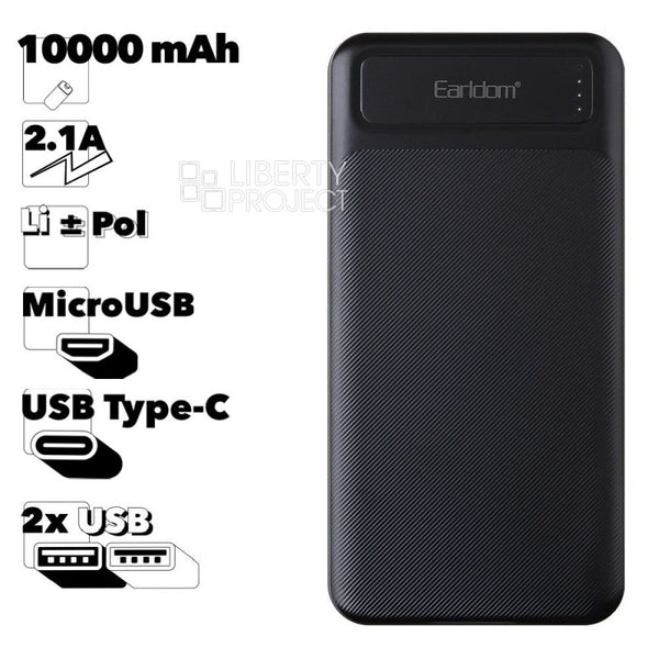 EARLDOM PB56 POWER BANK 10000 MAH - FAST CHARGING - AGAINST OVERCURRENT - BLACK